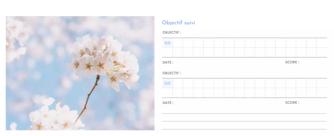 Calendrier photo de suivi des objectifs avec une touche de bleu