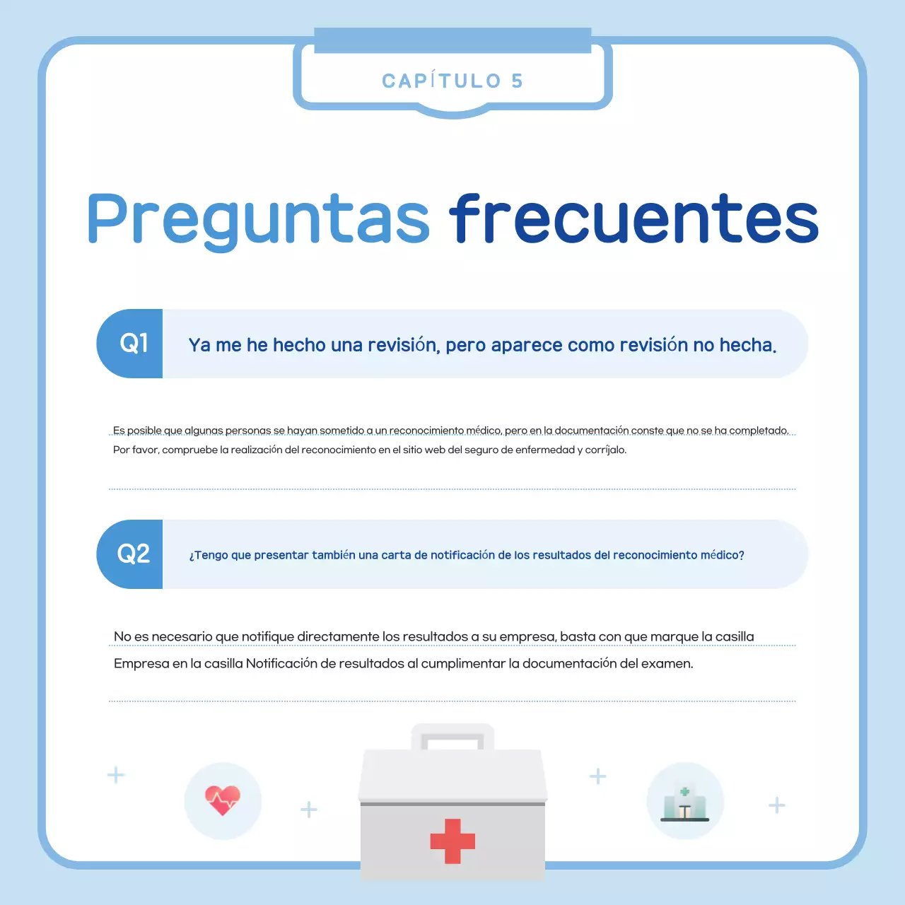 Aviso simple de revisión médica en azul claro