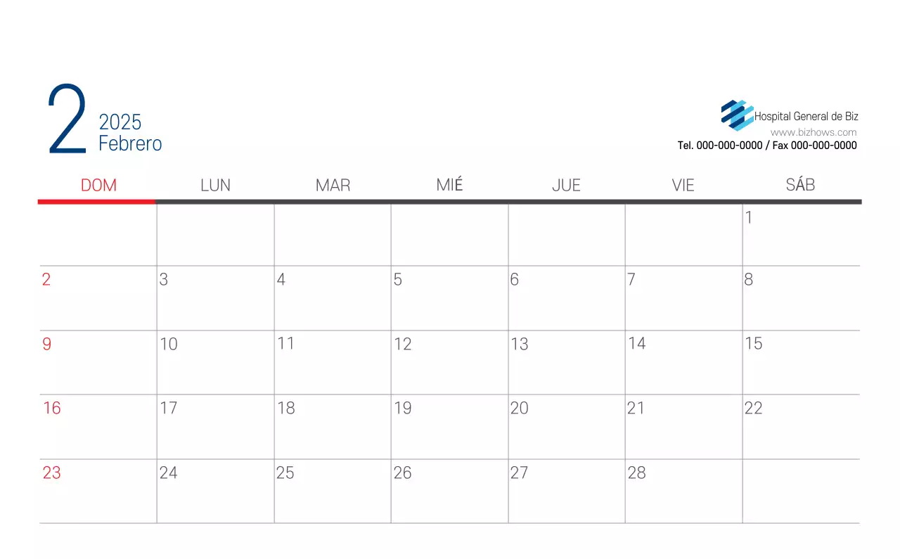 Calendario Promocional Hospital Navy White Simple