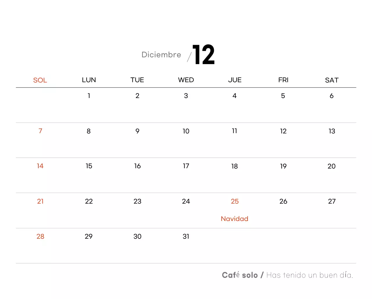 Calendario de café minimalista gris