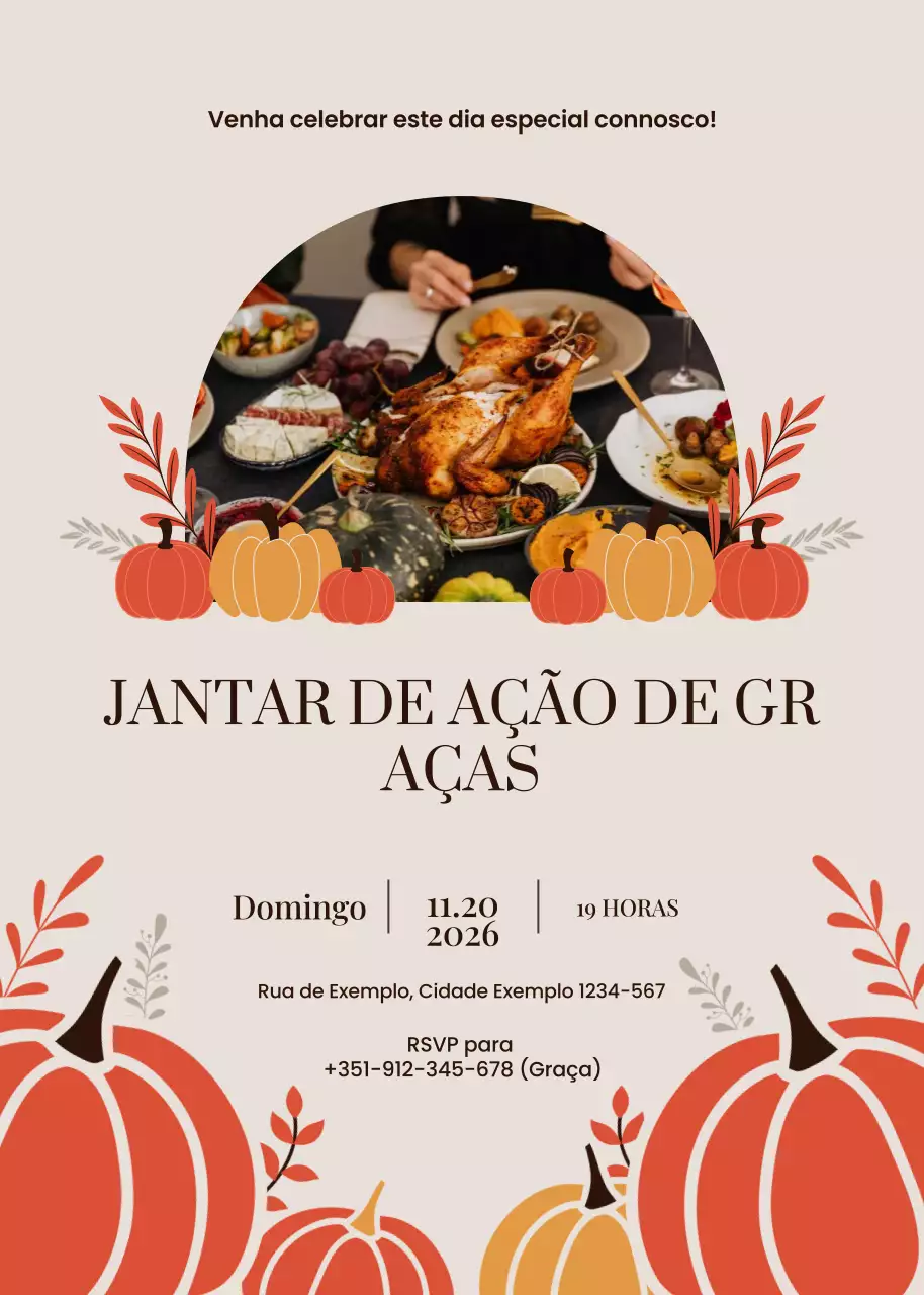 Convite rústico laranja para o jantar de Ação de Graças