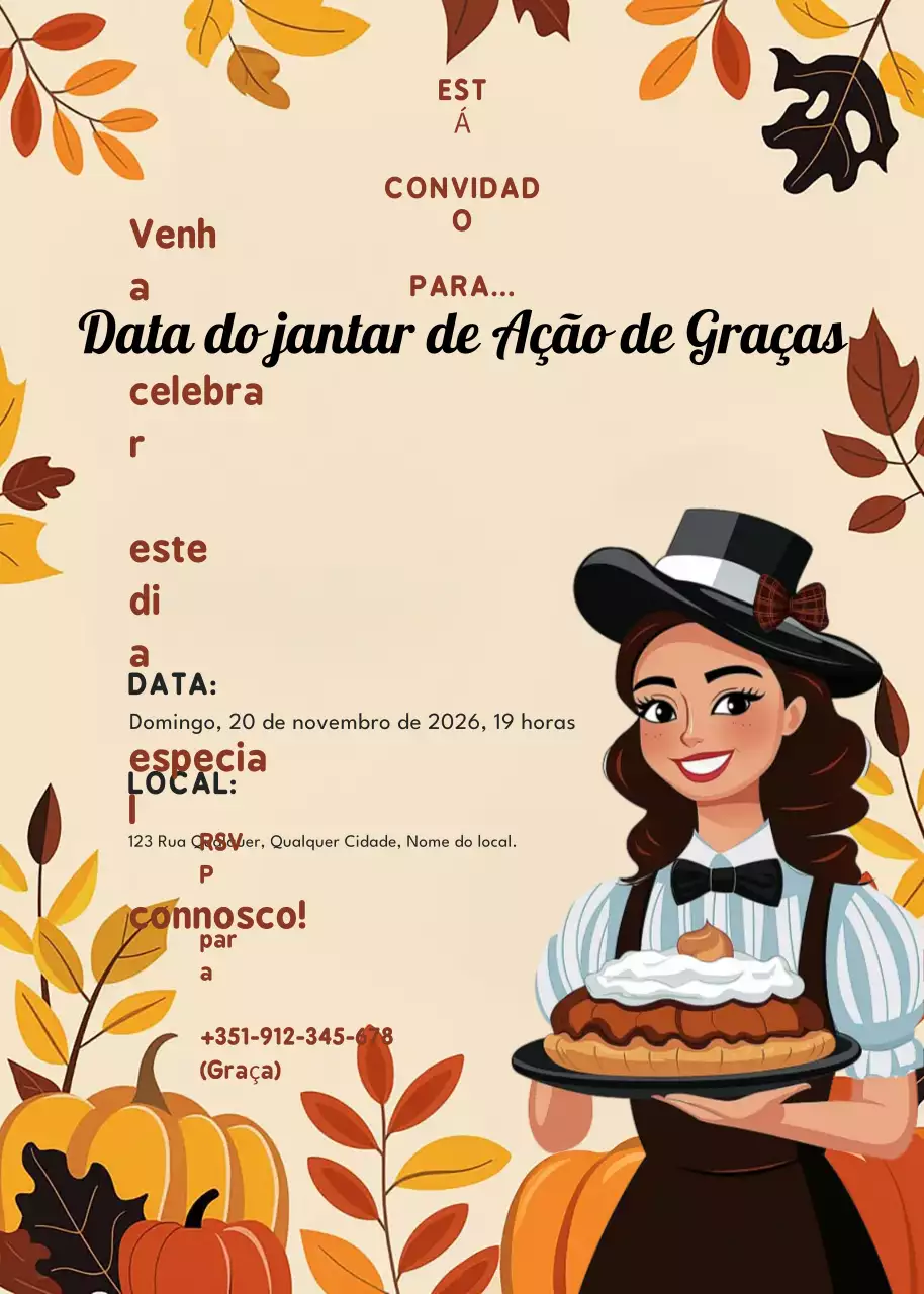 convite de Ação de Graças tradicional laranja