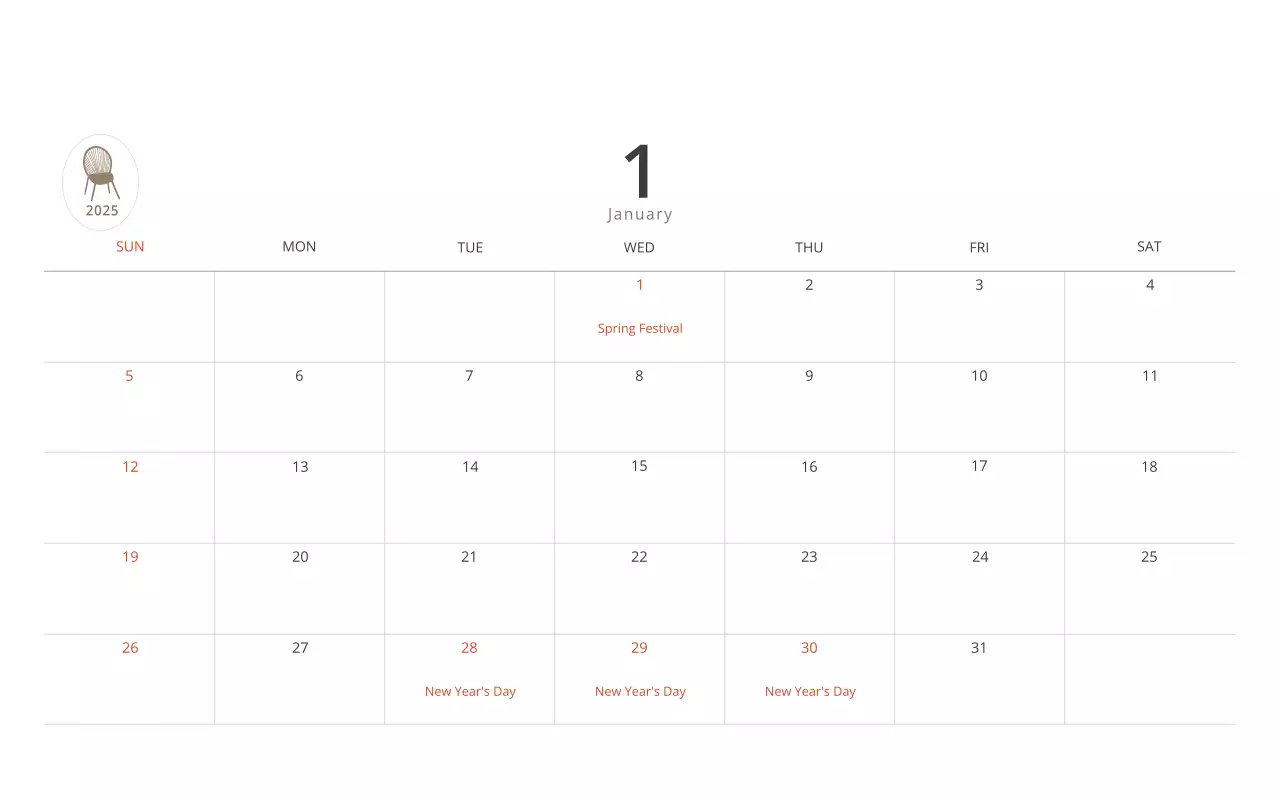 Kalender interior minimalis berwarna krem