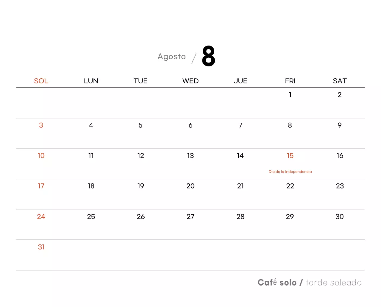 Calendario de café minimalista gris