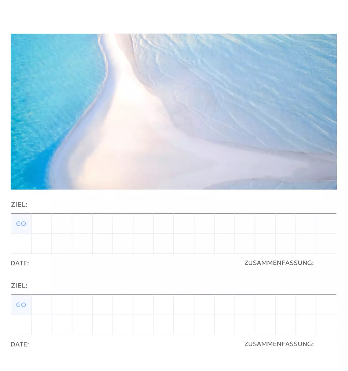 Foto-Zielverfolgungskalender mit einem Hauch von Blau