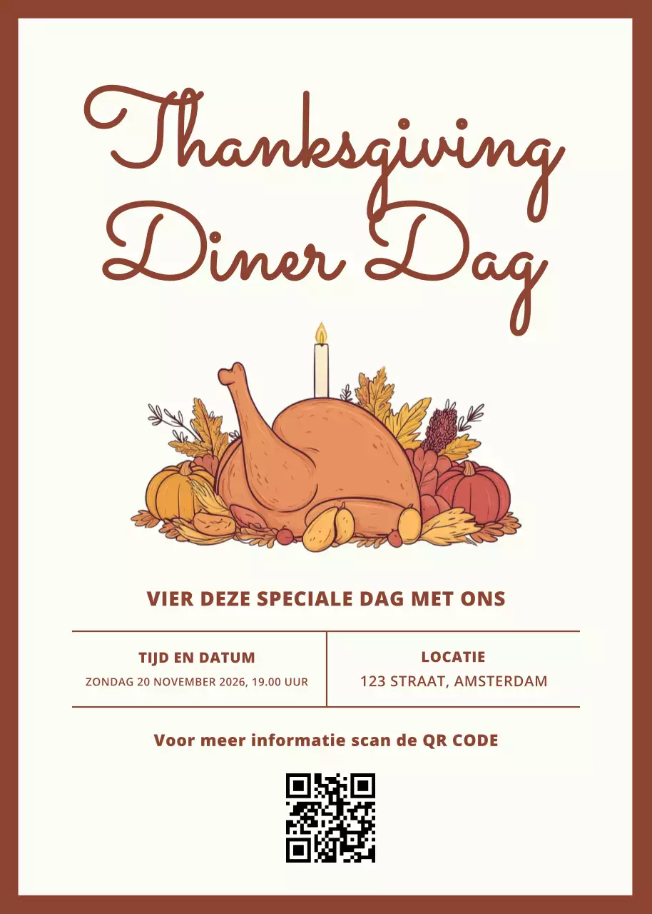 Klassieke uitnodiging voor Thanksgiving-diner in beige