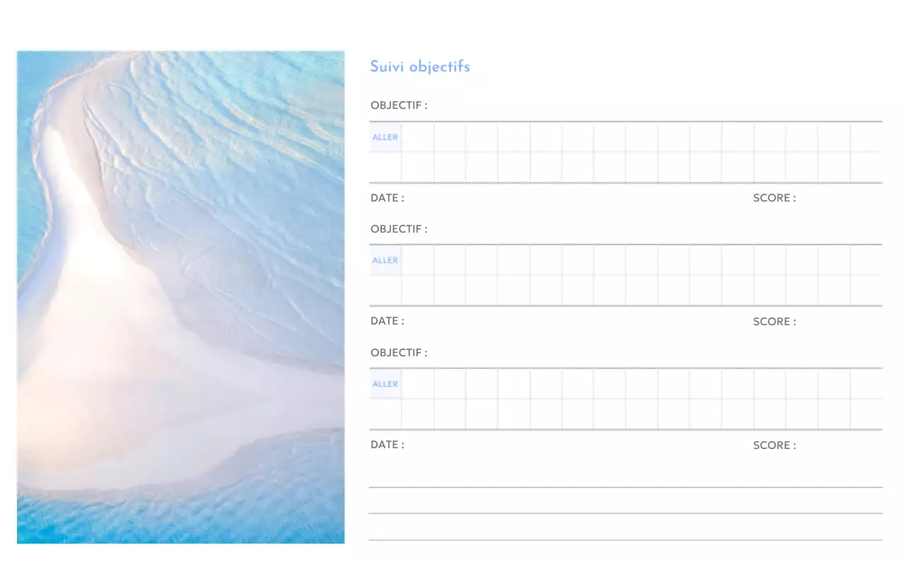 Calendrier photo de suivi des objectifs avec une touche de bleu