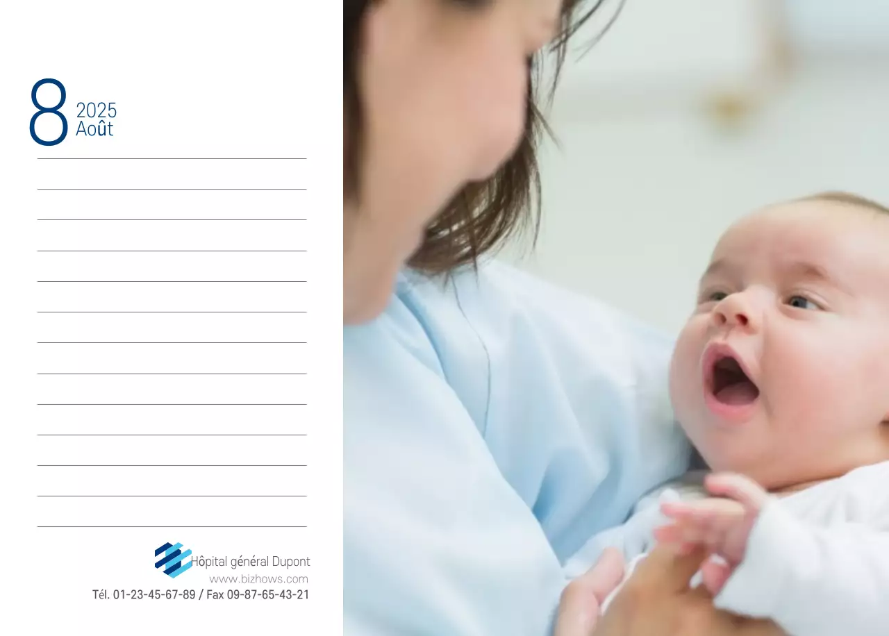 Calendrier promotionnel d'hôpital simple blanc marine