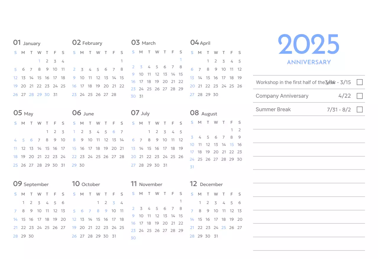 Kalender pelacak sasaran foto dengan percikan warna biru