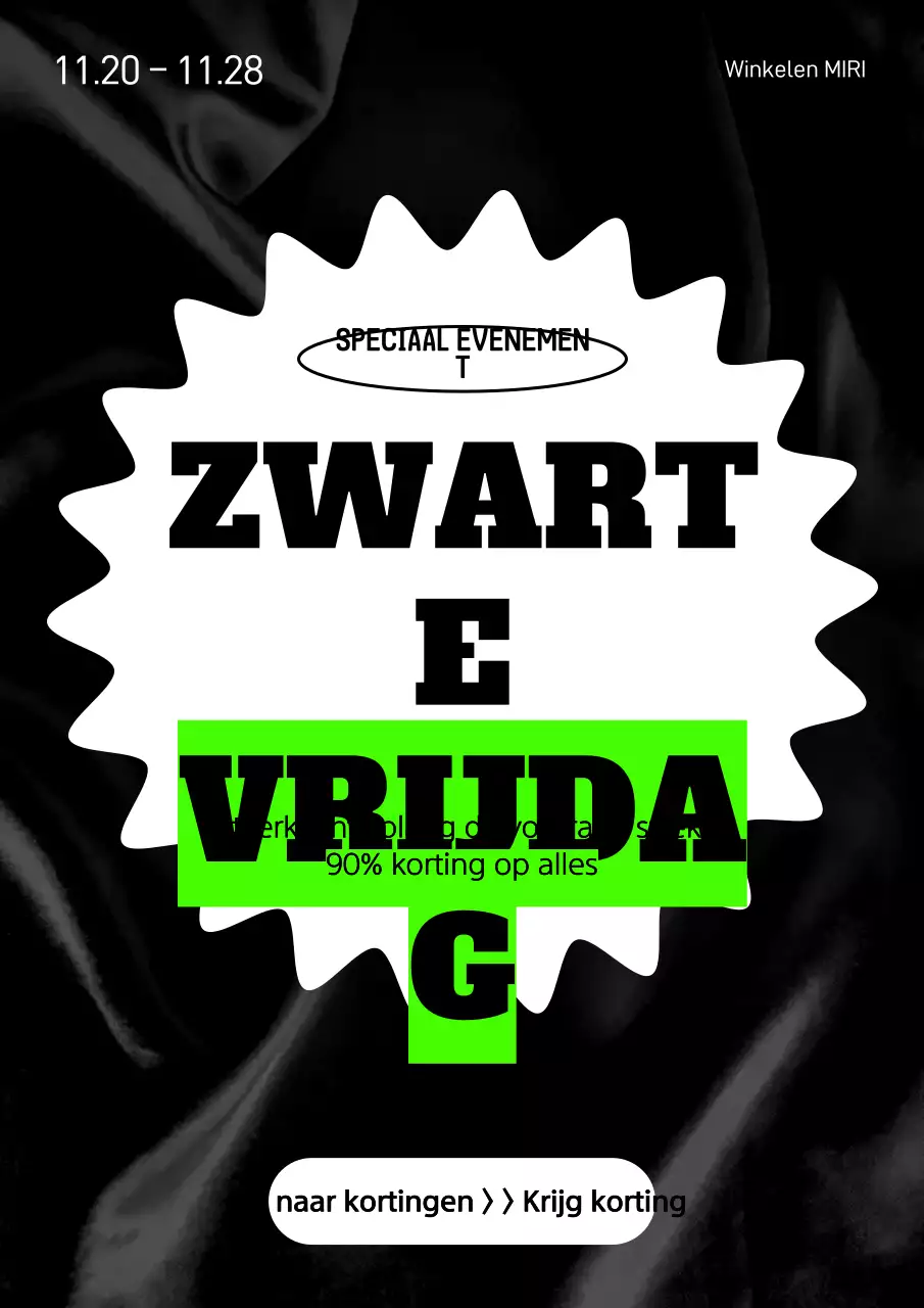 Black Friday verkoopadvertentie met zwarte en fluorescerende accenten