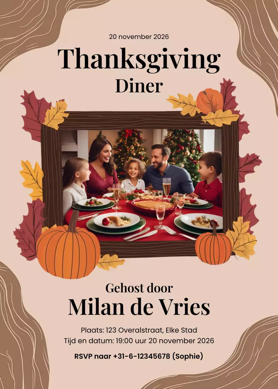 Uitnodiging traditioneel Thanksgiving-diner beige