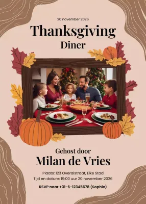 Uitnodiging traditioneel Thanksgiving-diner beige