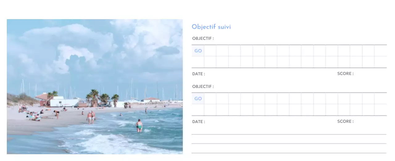 Calendrier photo de suivi des objectifs avec une touche de bleu