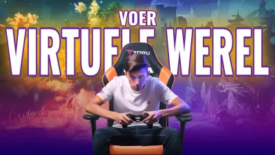 Blauwe futuristische ruimte advertentie