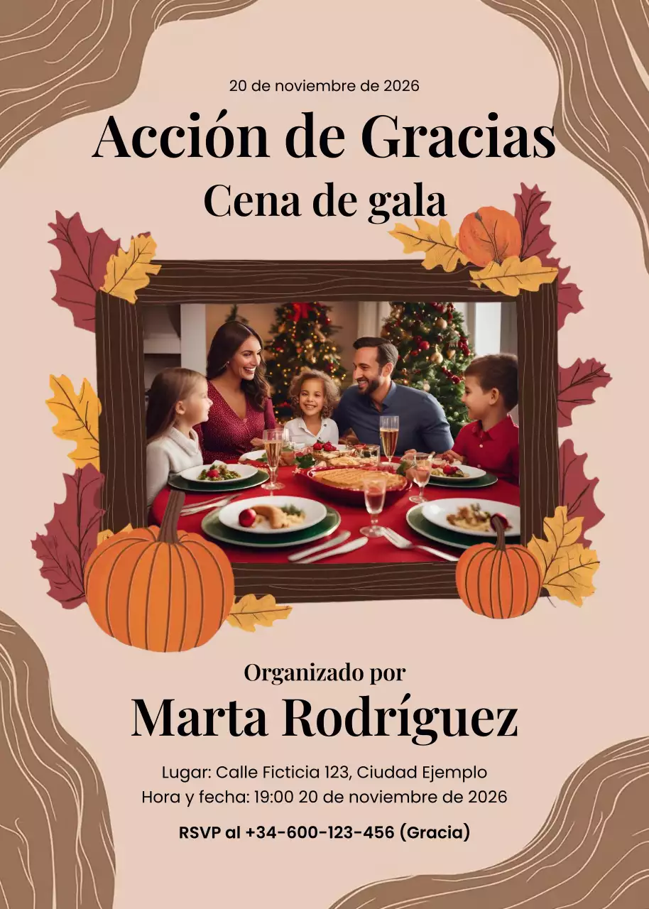 Invitación tradicional beige para la cena de Acción de Gracias