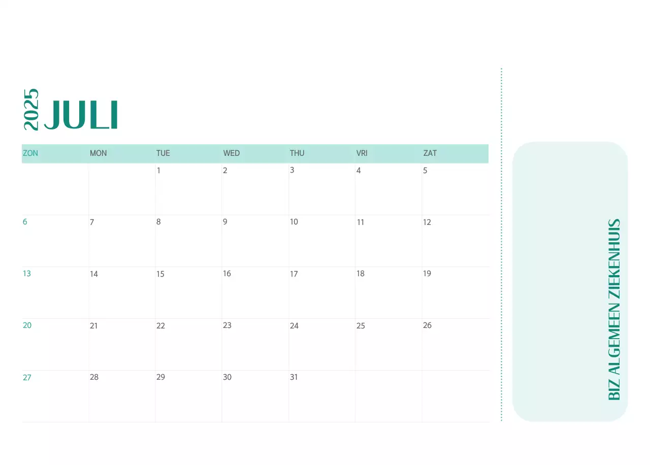 Ziekenhuiskalender in groen fotolijstje