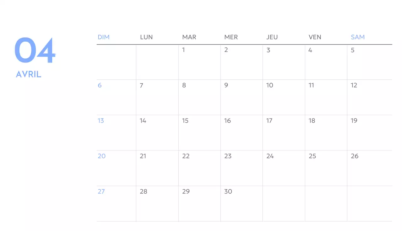 Calendrier photo de suivi des objectifs avec une touche de bleu