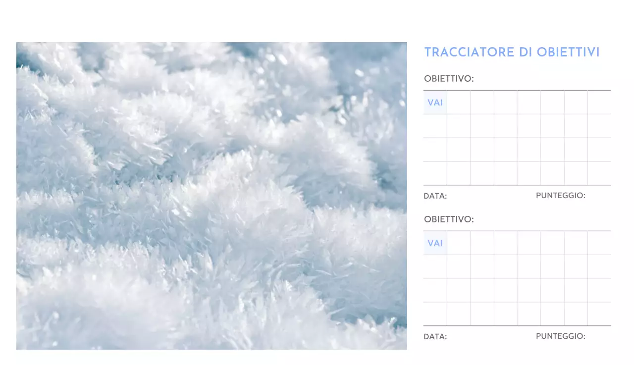 Calendario con foto tracciatore di obiettivi con un tocco di blu