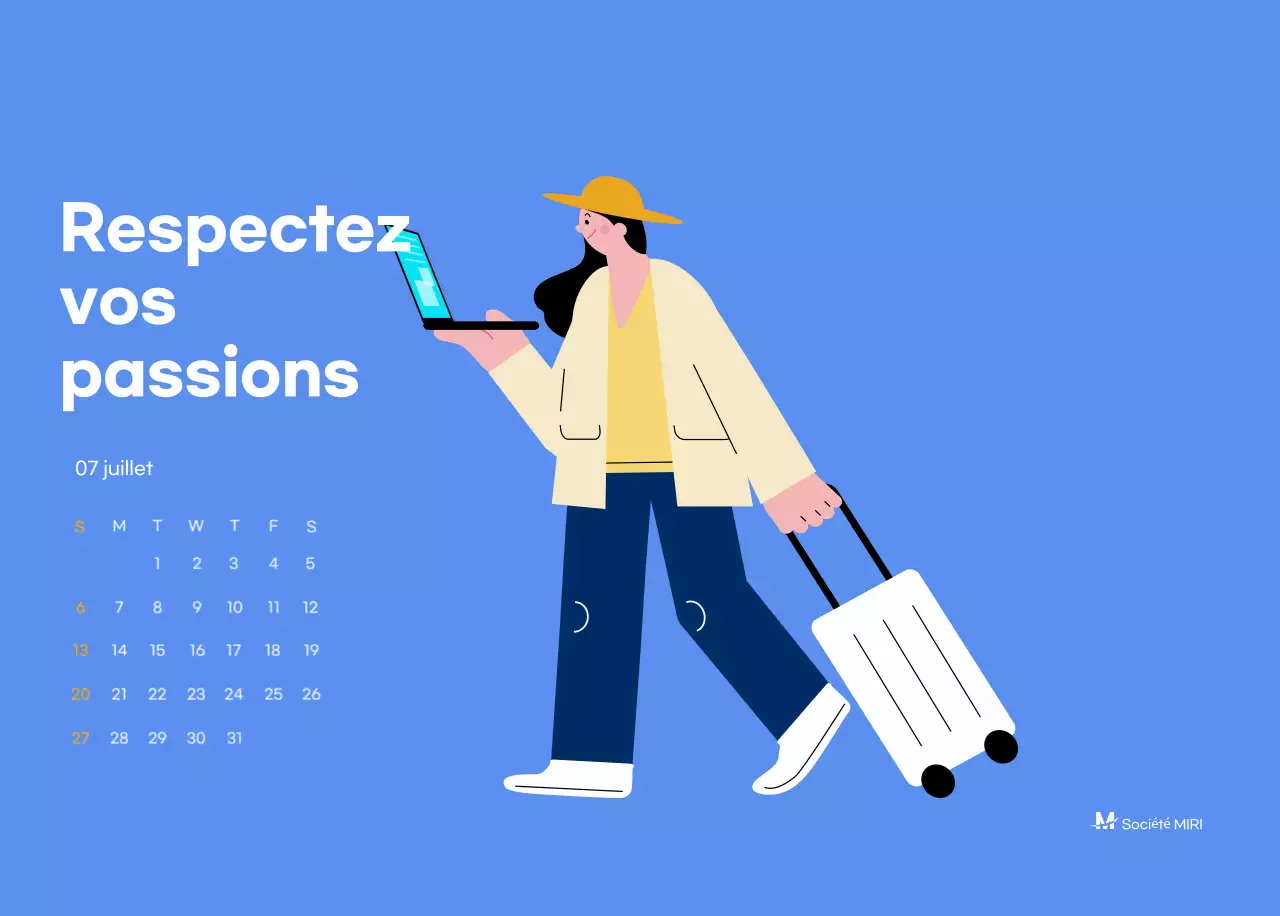 Calendrier de motivation avec des illustrations énergiques et des citations positives sur un fond bleu clair