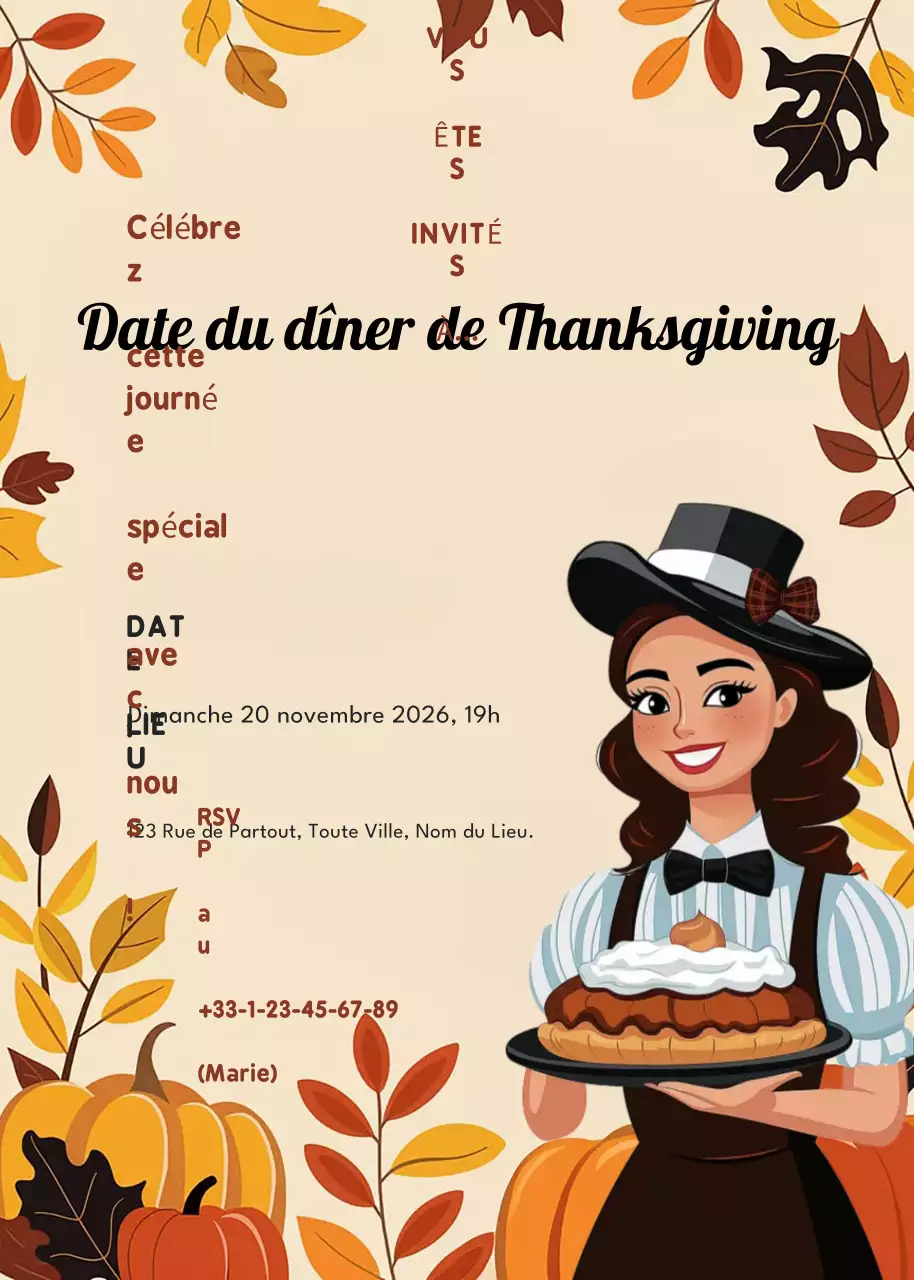 invitation traditionnelle orange pour Thanksgiving