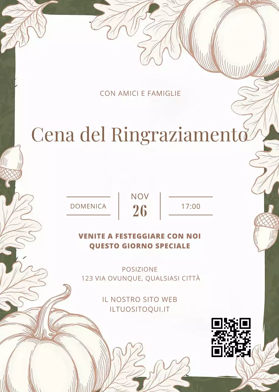 Invito alla cena del Ringraziamento in bianco e verde
