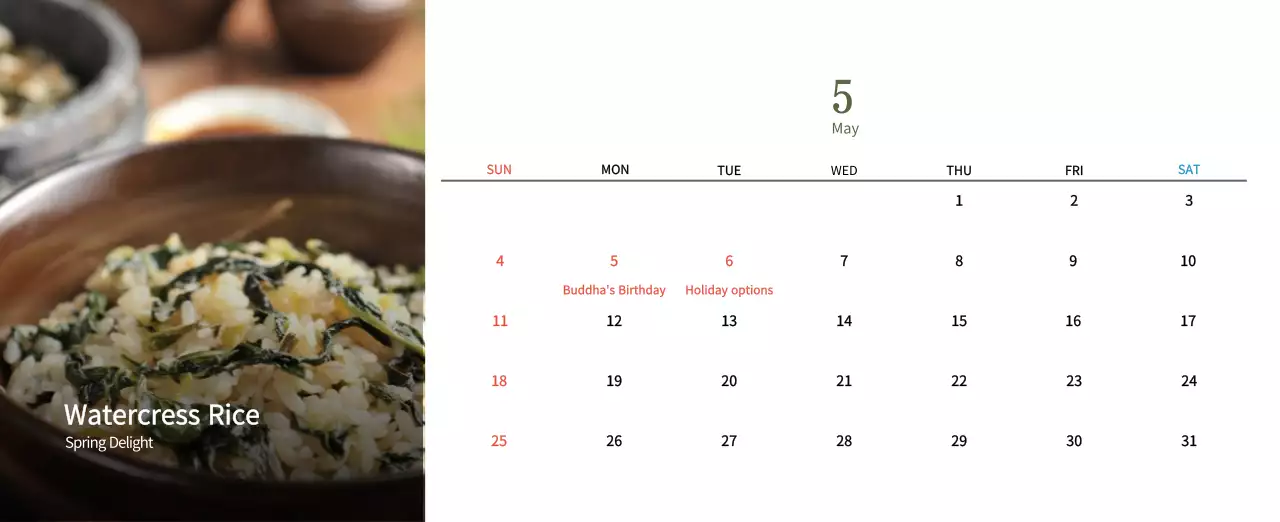 Beige Traditional Food Calendar