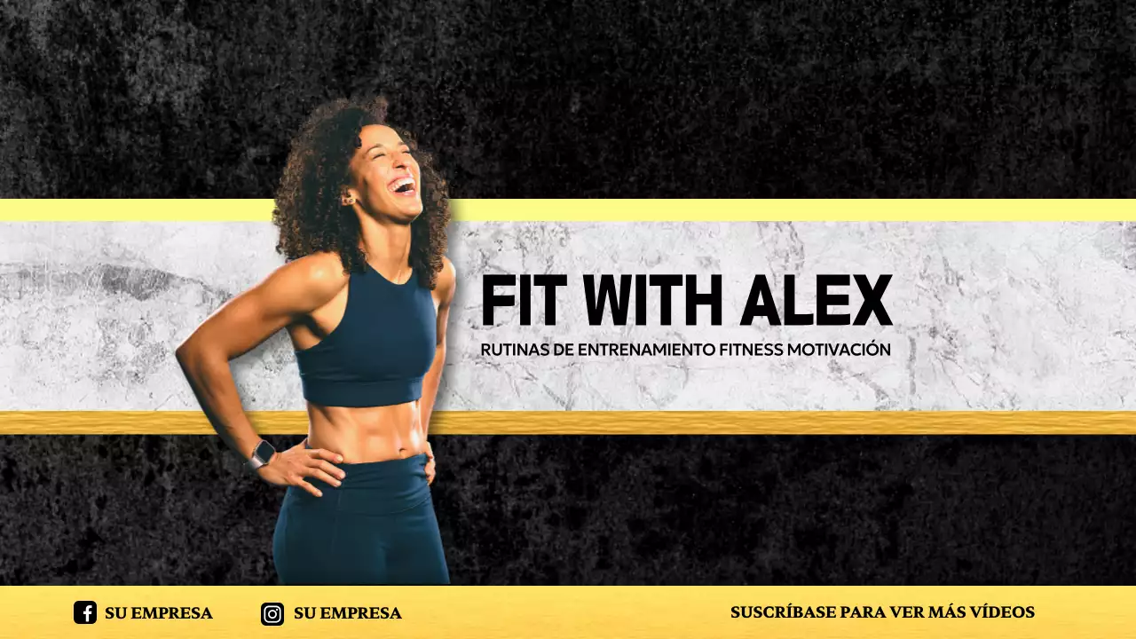 amarillo negro blanco fitness plantilla de canal youtube estilo moderno
