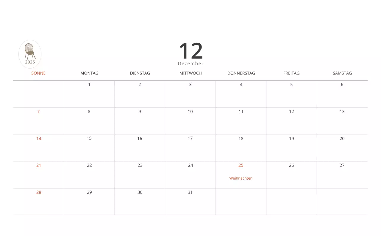 Beigefarbener minimalistischer Innenkalender