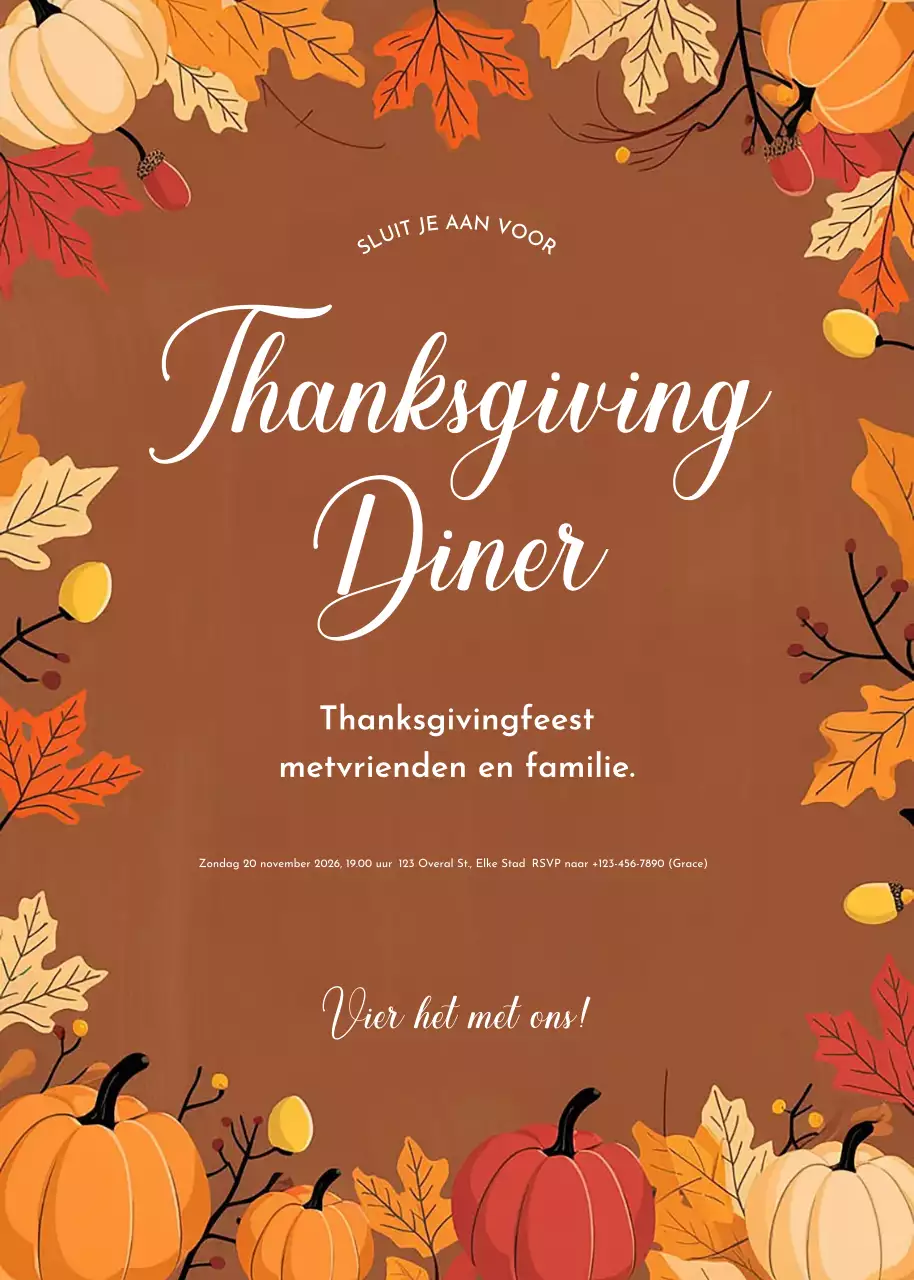 Bruine Rustieke Uitnodiging voor Thanksgiving