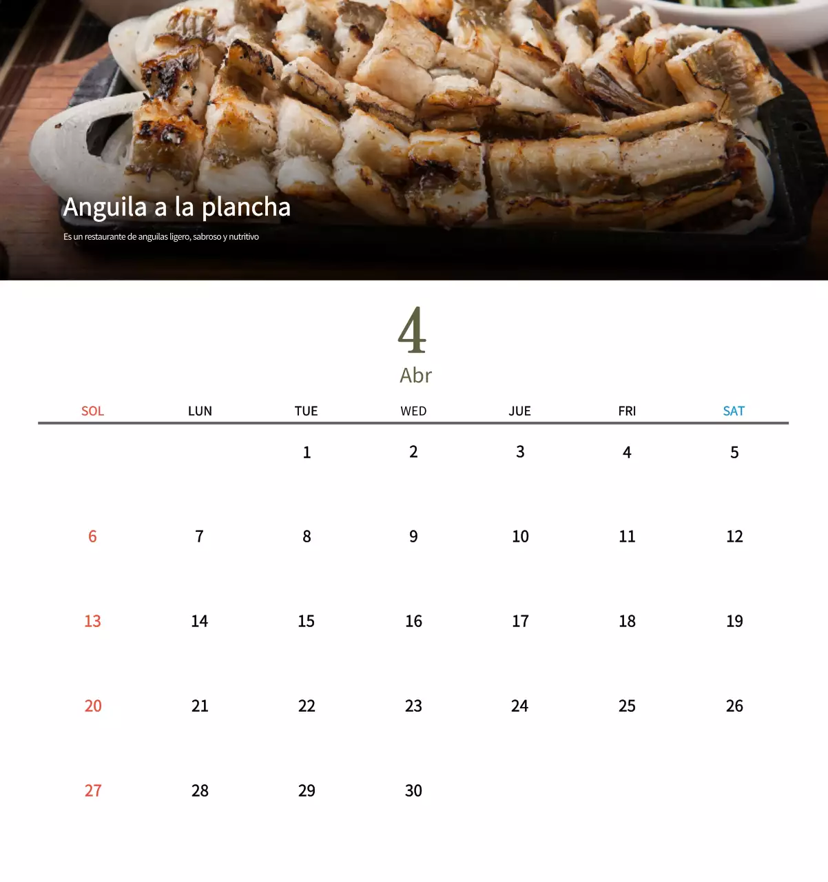 Calendario de comidas tradicionales en beige