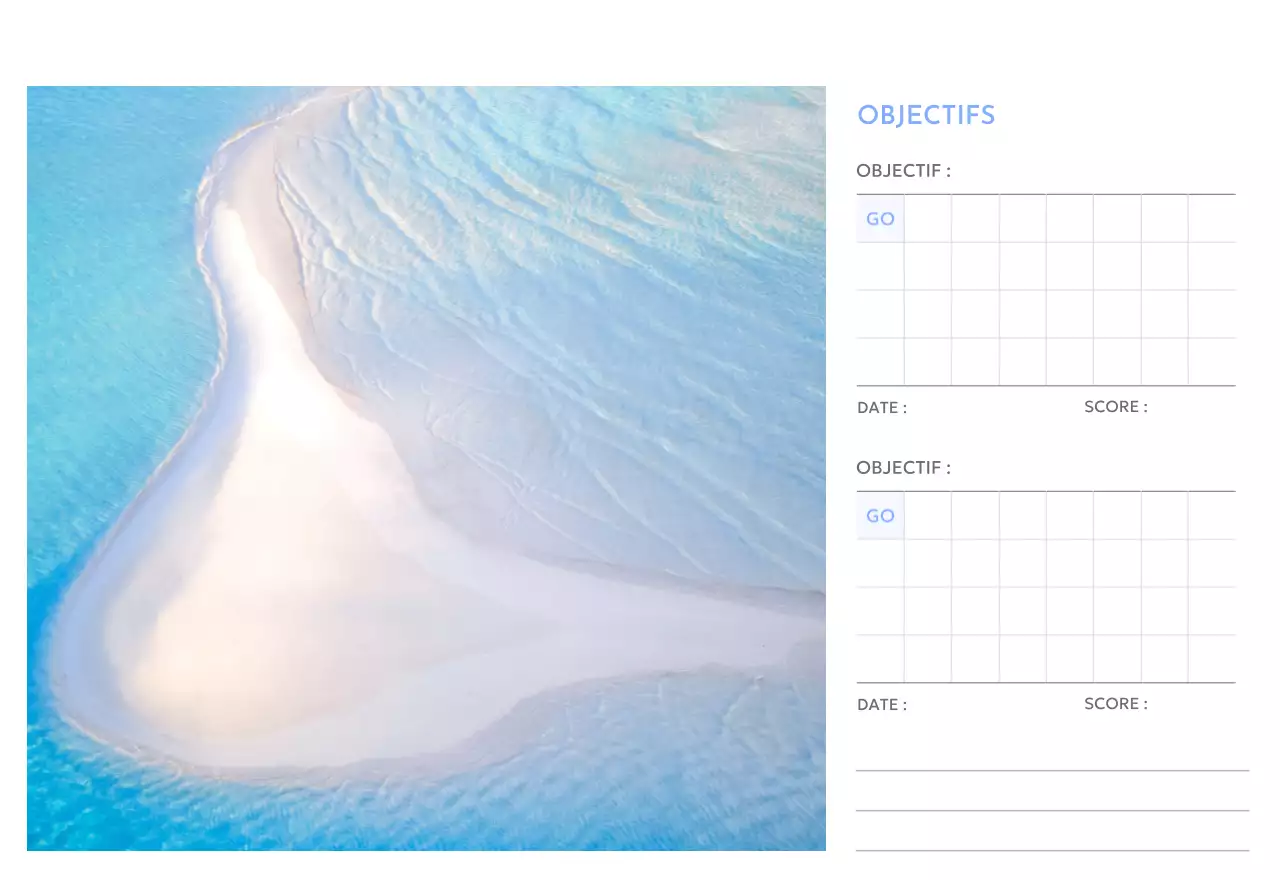 Calendrier photo de suivi des objectifs avec une touche de bleu