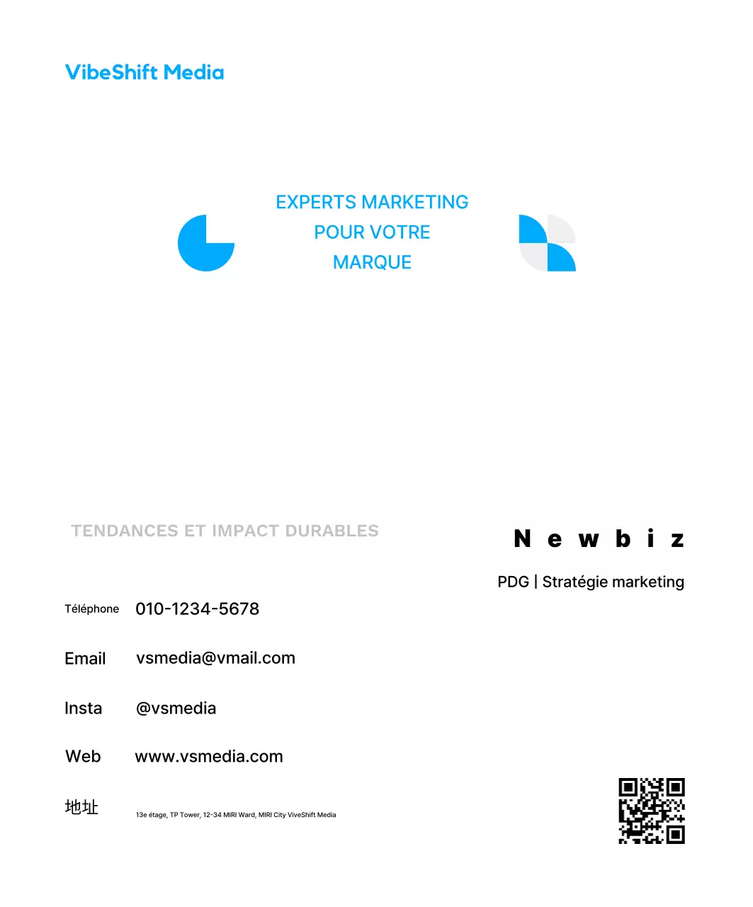 Carte de visite promotionnelle marketing géométrique bleue