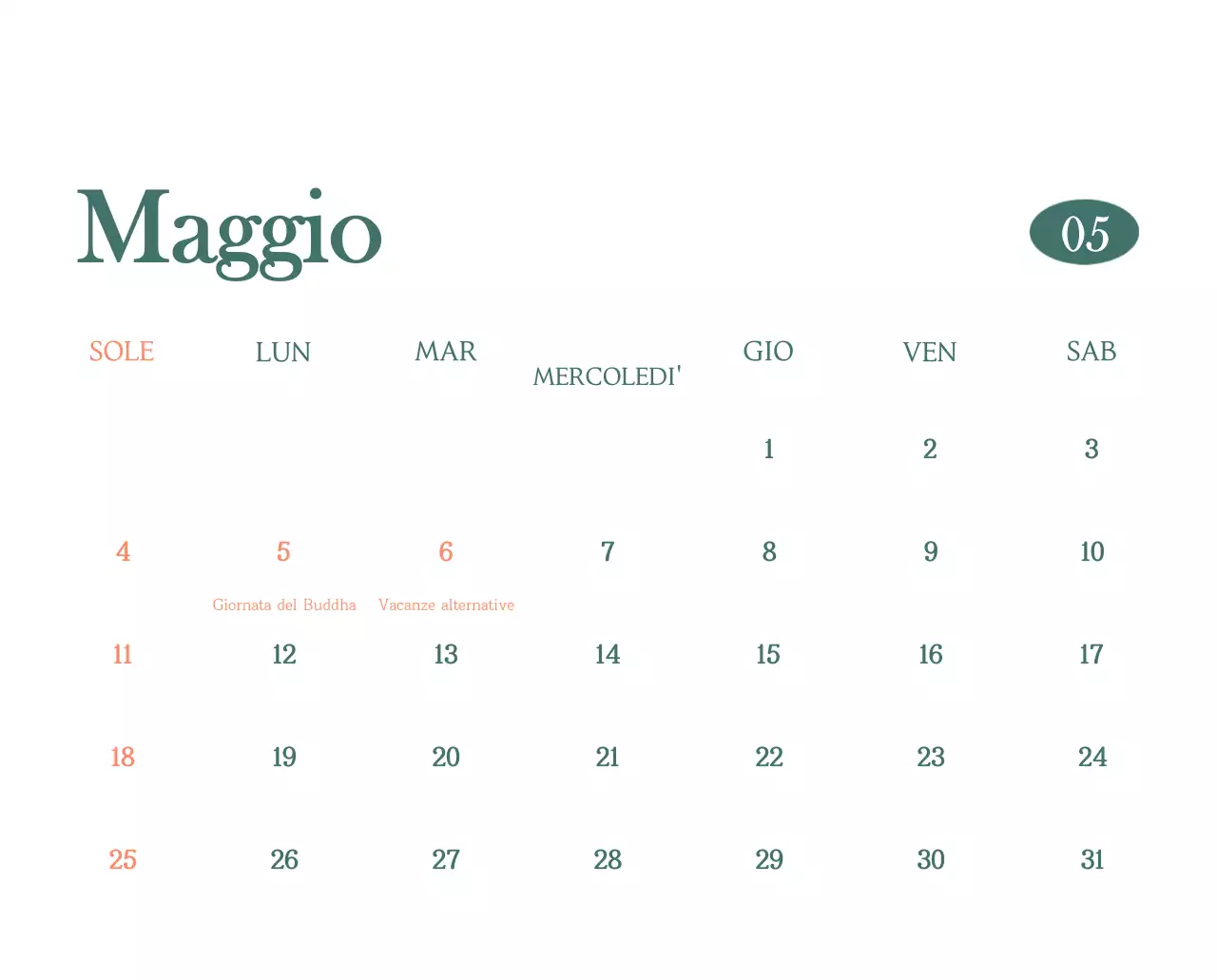 Un moderno calendario dei caffè con i consigli per la bevanda del mese