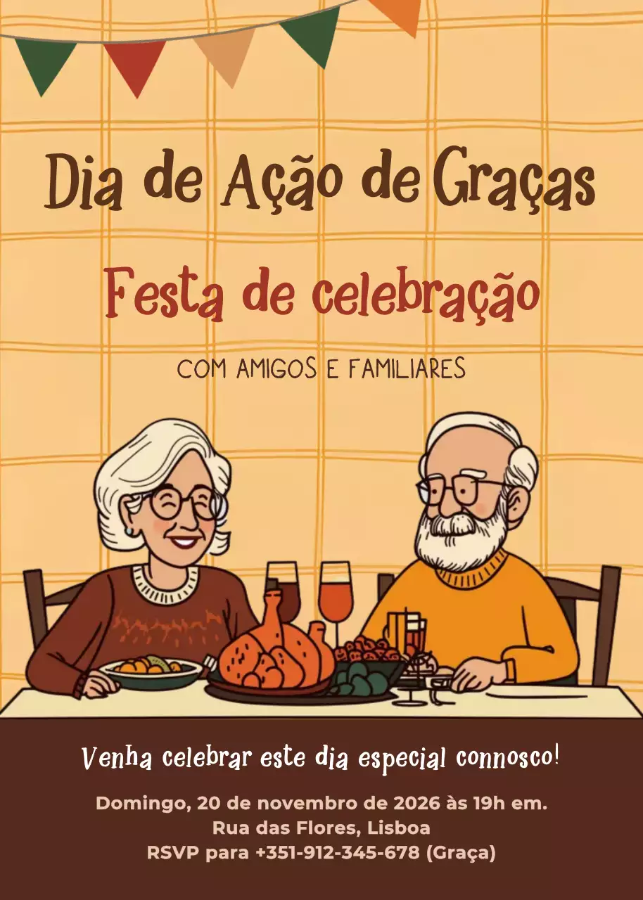 convite de Ação de Graças vintage laranja