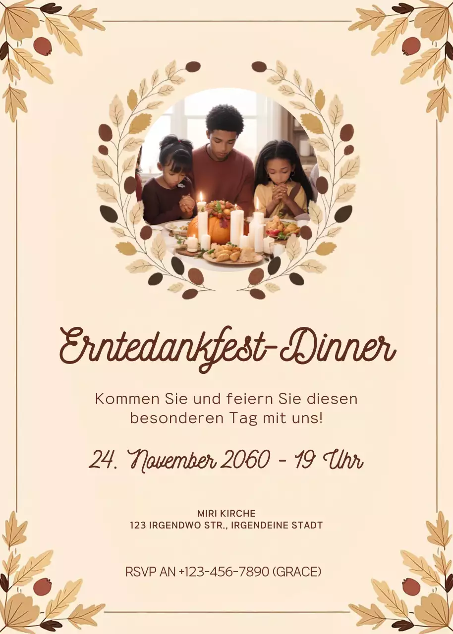 beige traditionelle Einladung zum Erntedankfest