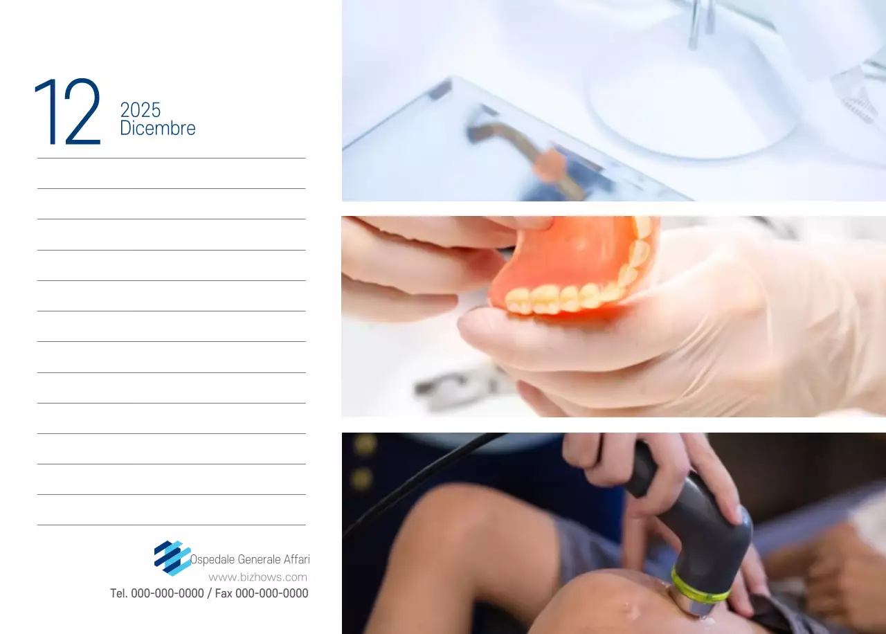 Calendario promozionale dell'ospedale semplice, bianco e blu