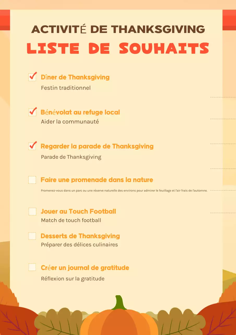 planificateur de vacances d'automne orange