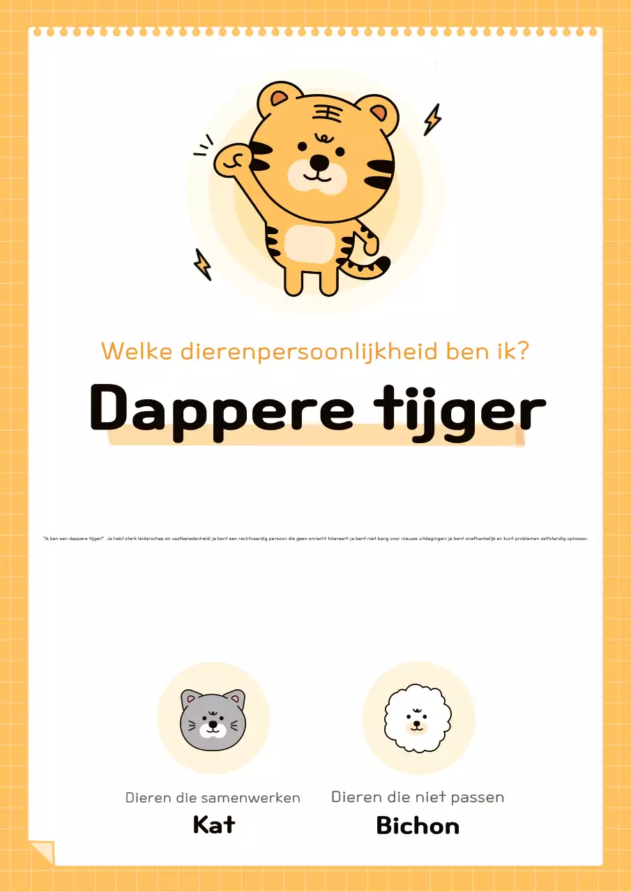 Een schattige persoonlijkheidstest in oranje en zwart promoten