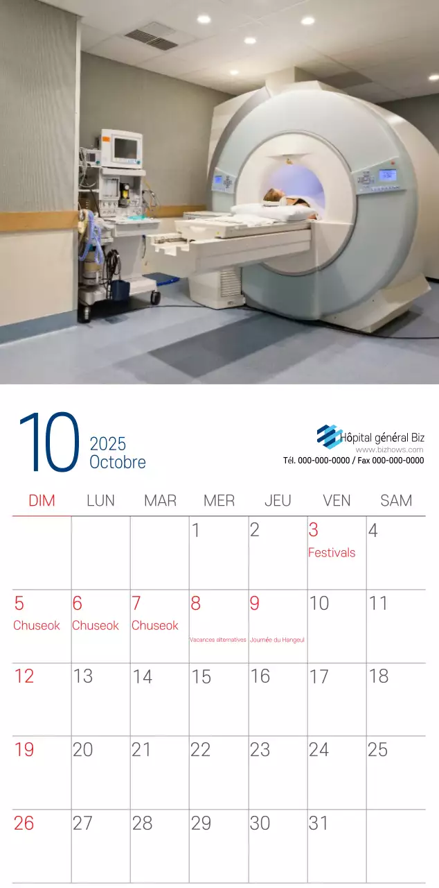 Calendrier promotionnel d'hôpital simple blanc marine