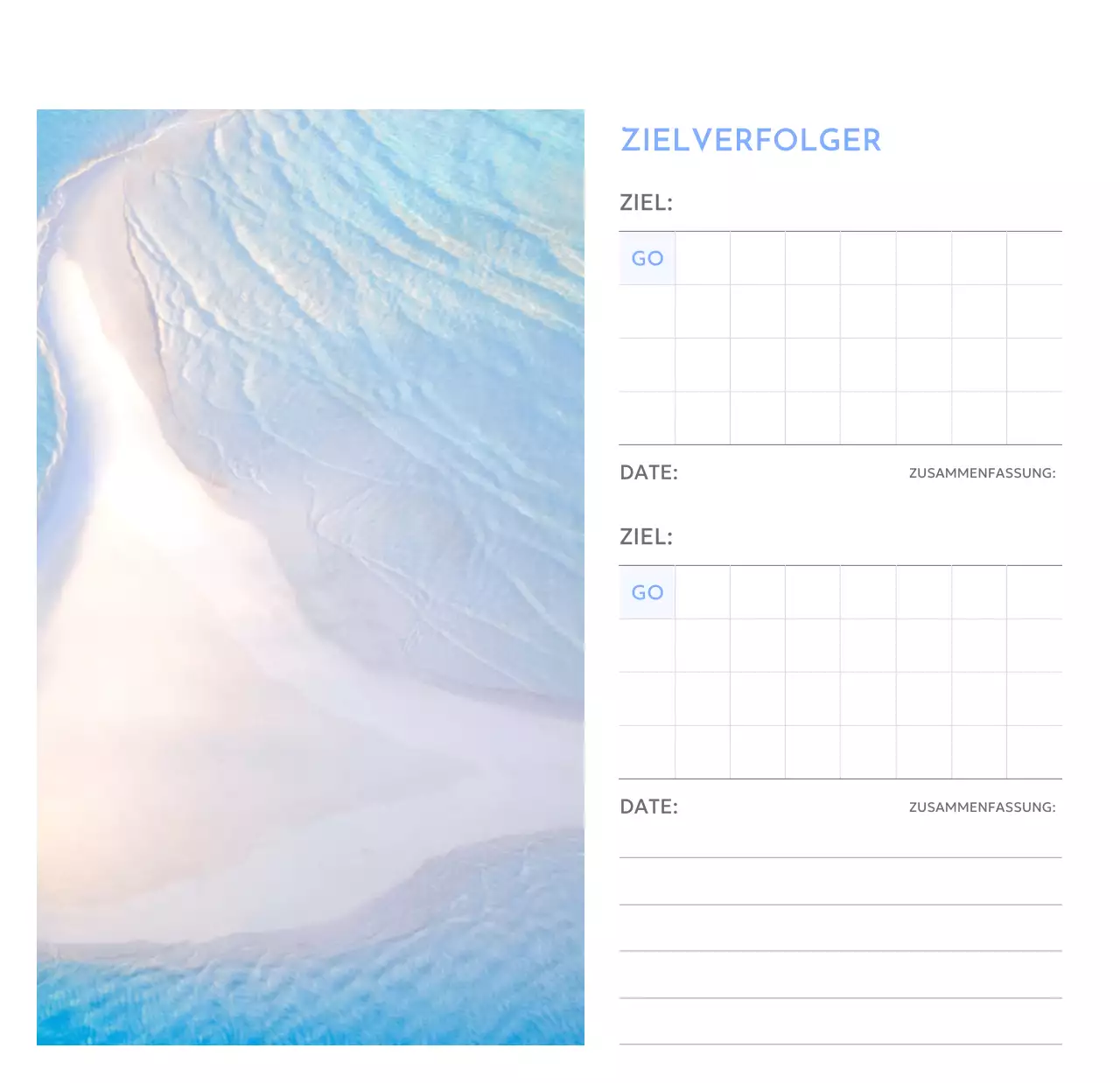 Foto-Zielverfolgungskalender mit einem Hauch von Blau