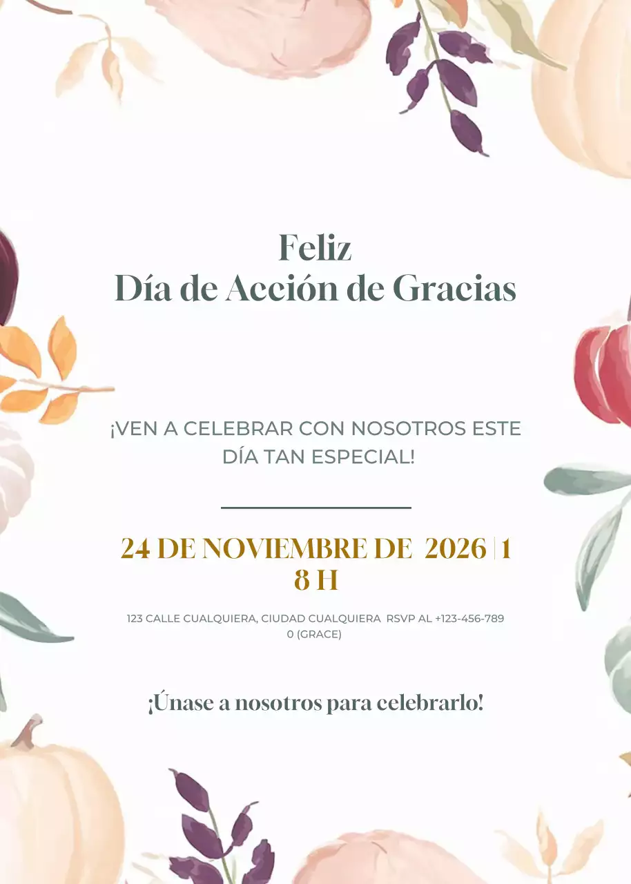 Invitación floral beige de Acción de Gracias