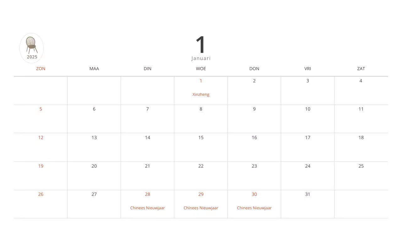 Beige minimalistische interieurkalender