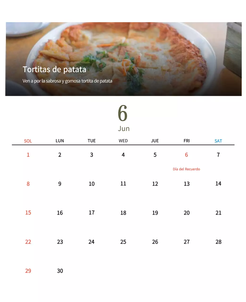 Calendario de comidas tradicionales en beige