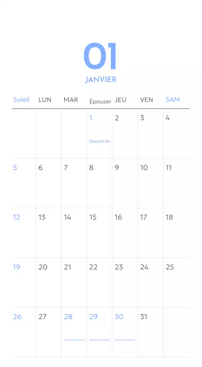 Calendrier photo de suivi des objectifs avec une touche de bleu