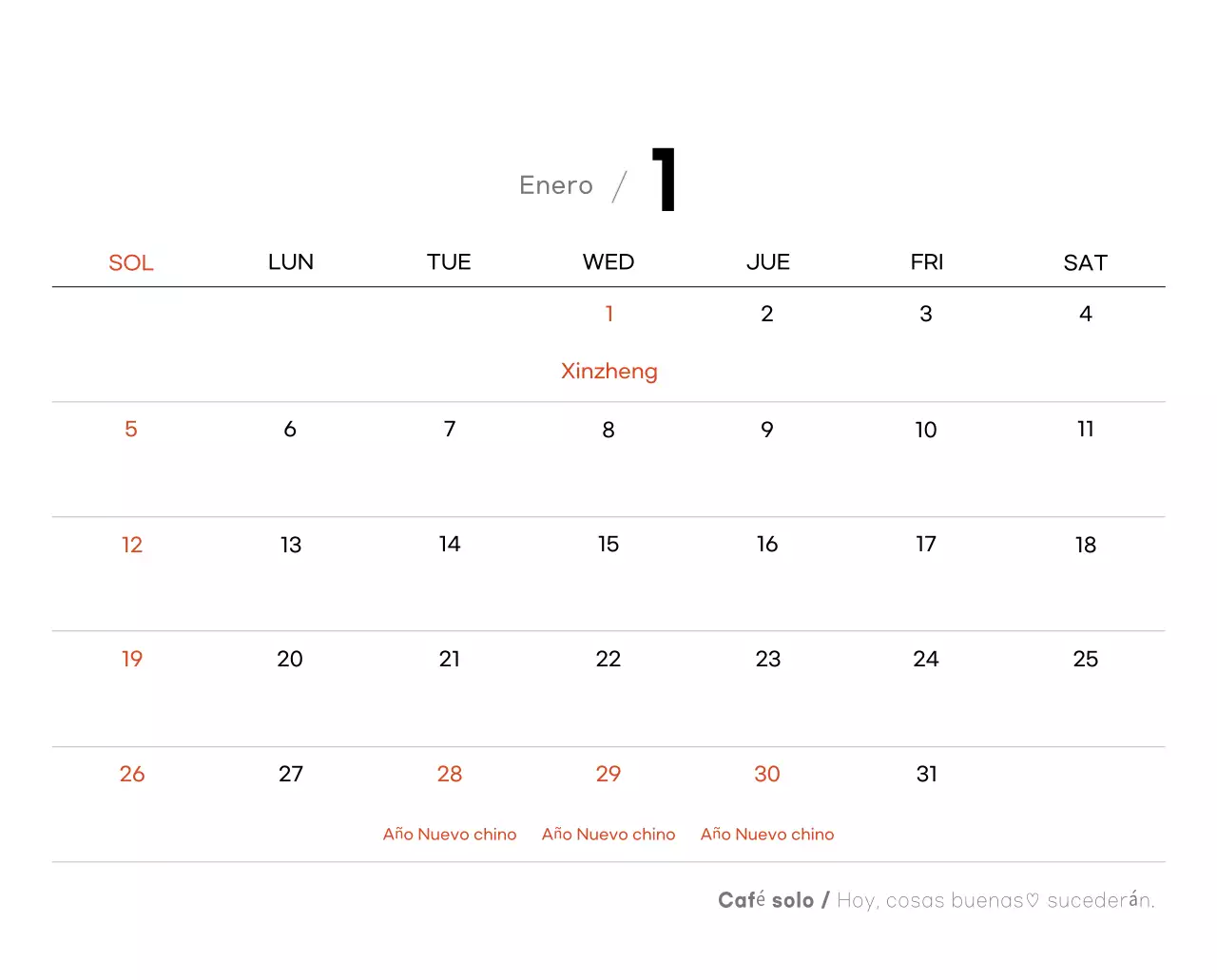Calendario de café minimalista gris