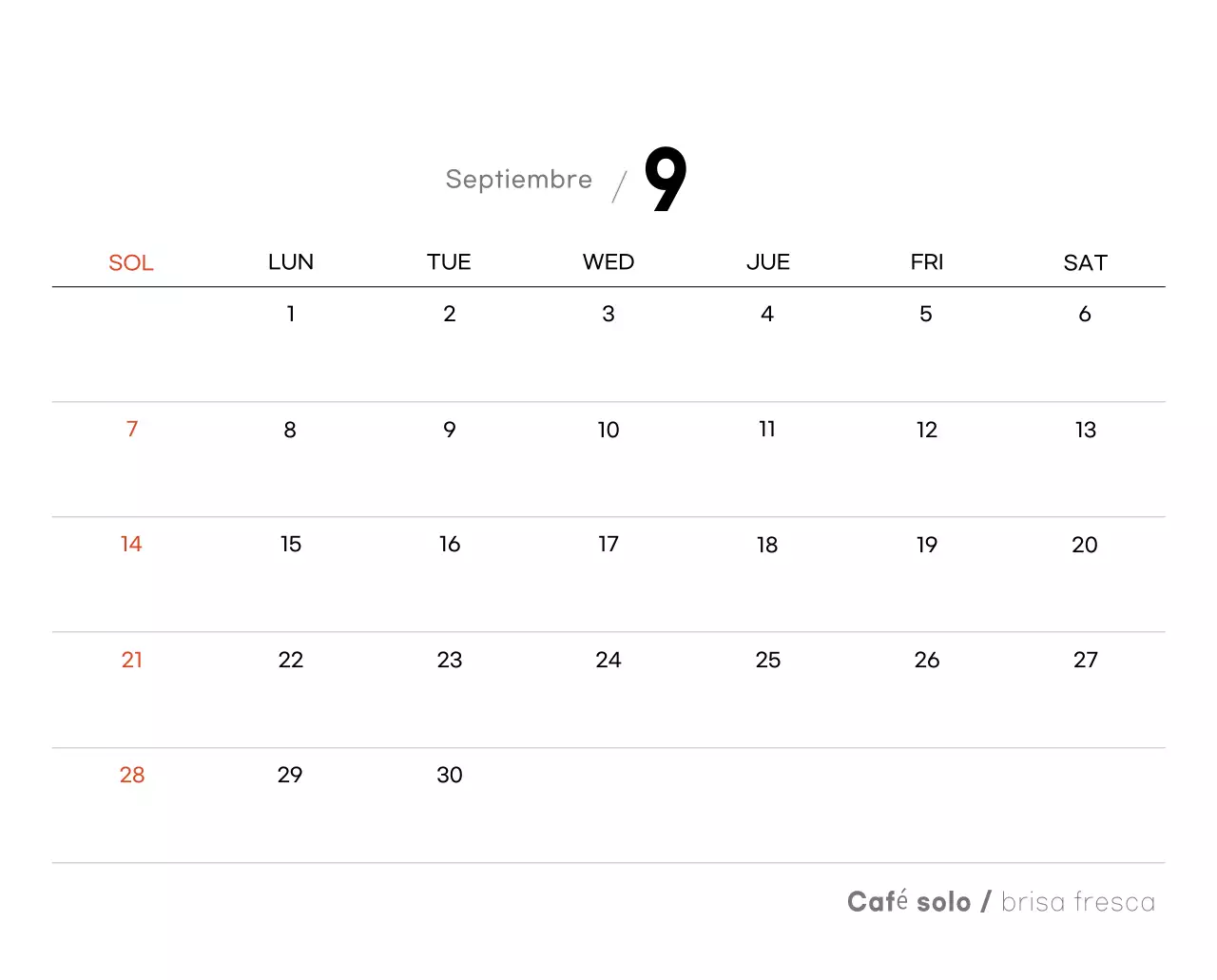 Calendario de café minimalista gris