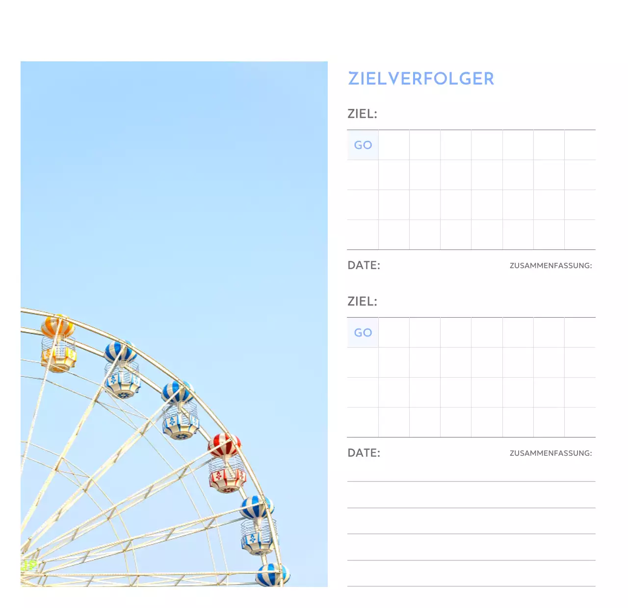 Foto-Zielverfolgungskalender mit einem Hauch von Blau