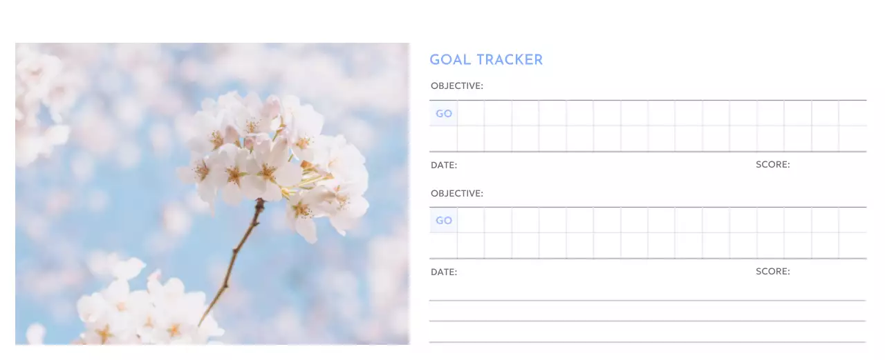 Photo goal tracker calendar with a splash of blue