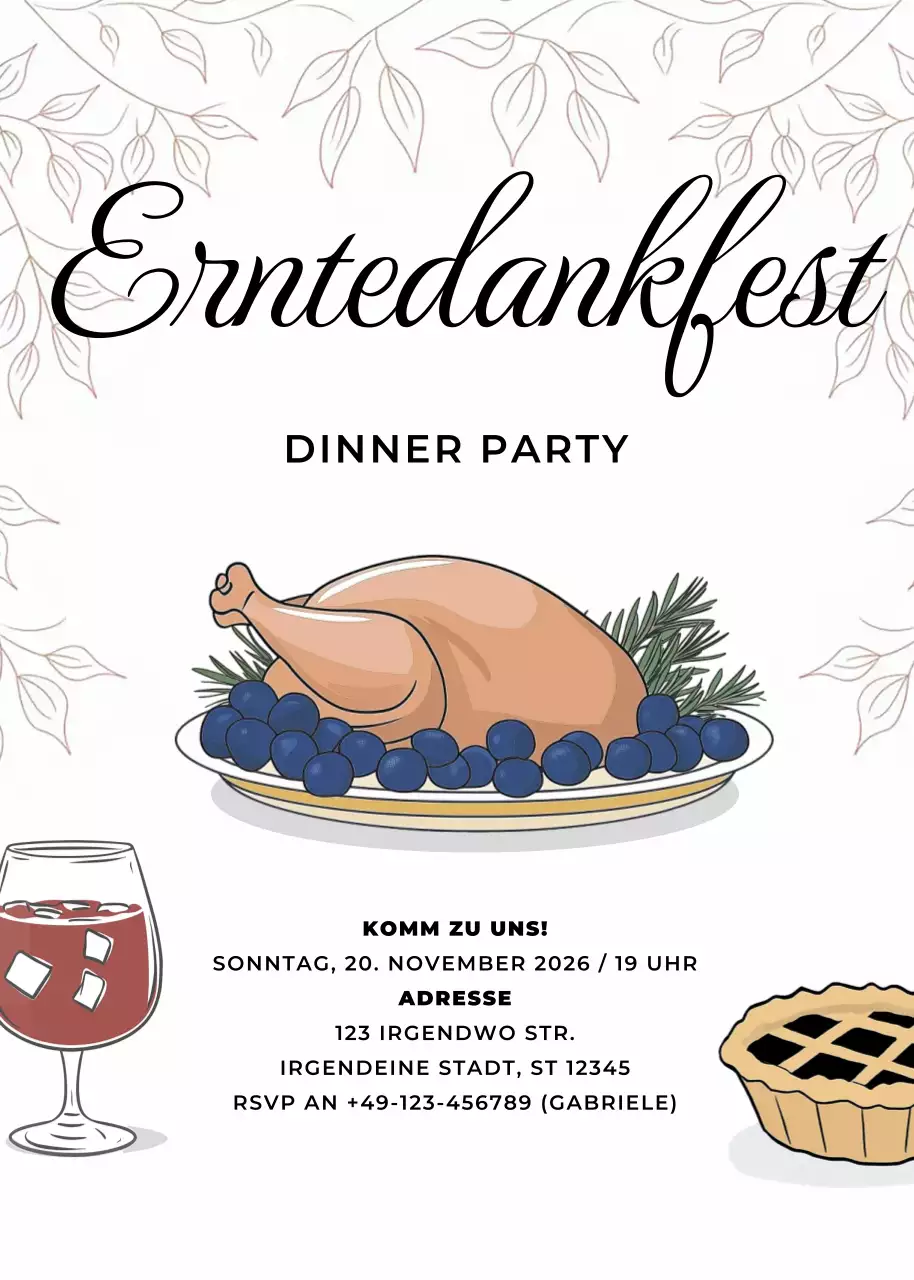 Weiß Beige Elegante Thanksgiving-Einladung