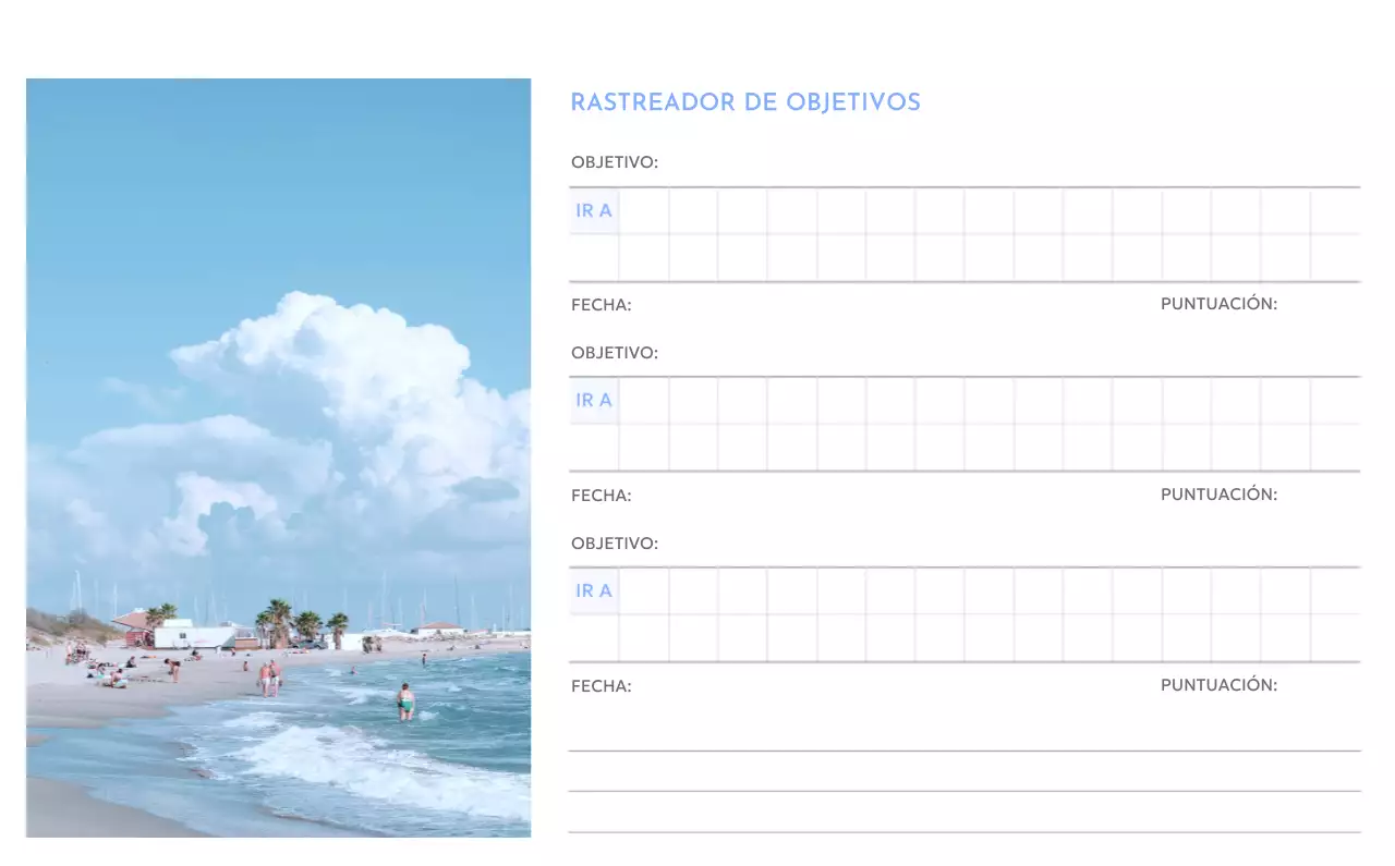 Calendario fotográfico de seguimiento de objetivos con un toque de azul